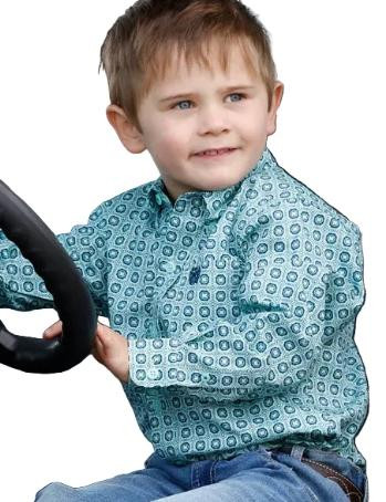 Cinch® Toddler Boys' L/S Turquoise Medallion Print Button Shirt