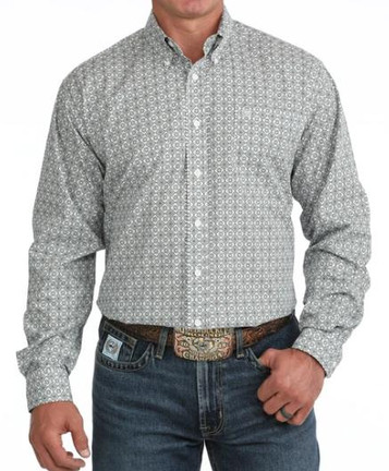 Cinch® Men's L/S Grey/Cream Geo Print Button Shirt