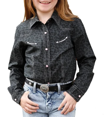 Cruel Denim® Girls' L/S Black Leopard Print Western Snap Shirt