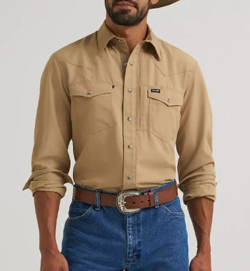 Wrangler® Men's L/S Khaki Kelp ATG Performance Snap Shirt
