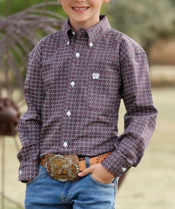 Cinch® Boys' L/S Purple Geo Print Button Shirt