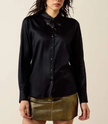 Ariat® Ladies' L/S Black Satin Mira Concho Snap Shirt