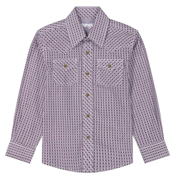 Wrangler 20X® Boys' L/S Burgundy/Grey Print Advanced Comfort Snap Shirt
