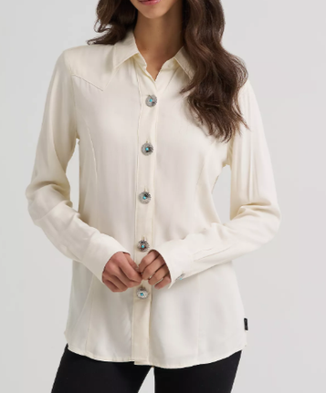 Wrangler Retro® Ladies' Ivory Slim Concho Button Shirt