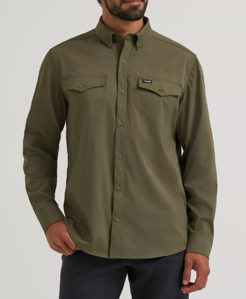 Wrangler® Men's L/S Olive Night ATG Live-In Button Shirt