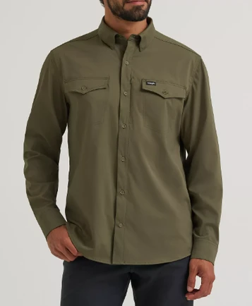 Wrangler® Men's L/S Olive Night ATG Live-In Button Shirt