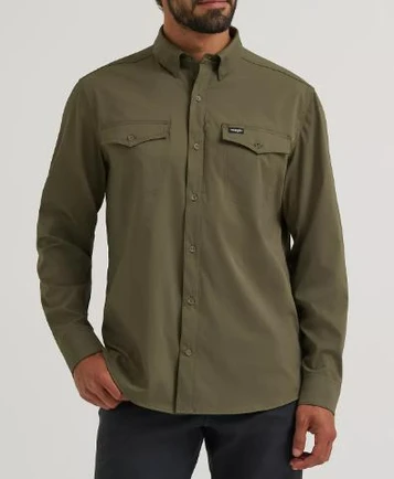 Wrangler® Men's L/S Olive Night ATG Live-In Button Shirt