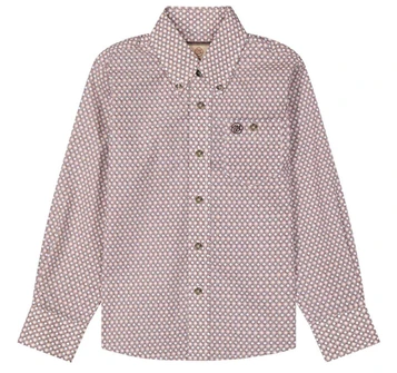 Wrangler® Boys' L/S Brown/Clay Print Button Shirt