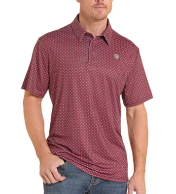 Rock & Roll Denim® Men's S/S Scarlet/Light Blue Micro Geo Polo Shirt