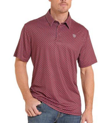 Rock & Roll Denim® Men's S/S Scarlet/Light Blue Micro Geo Polo Shirt