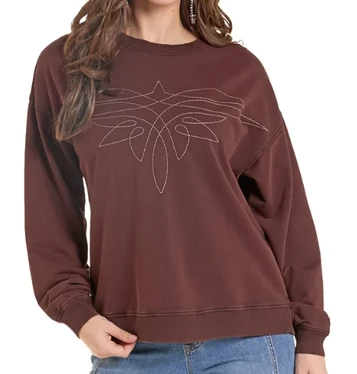 Rock & Roll Denim® Ladies' L/S Chocolate Boot Stitched Pullover