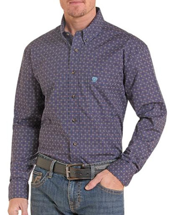 Rock & Roll Denim® Men's L/S Blue Diamond Print Button Shirt