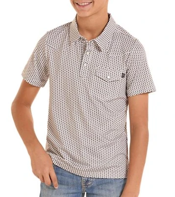 Rock & Roll Denim® Boys' S/S Natural/Black Micro Geo Pearl Snap Polo Shirt