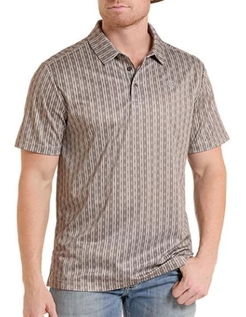 Rock & Roll Denim® Men's S/S Tan/Brown Striped Polo Shirt