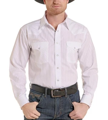 Panhandle Slim® Men's L/S White Tonal Striped Satin Snap Shirt