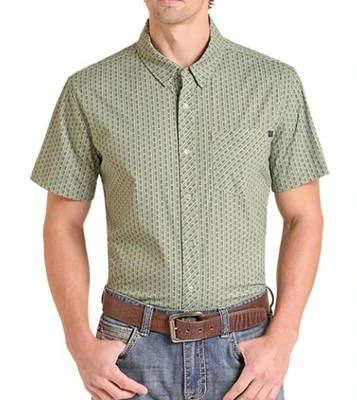 Rock & Roll Denim® Men's S/S Moss Green Aztec Stripe TEK Button Shirt