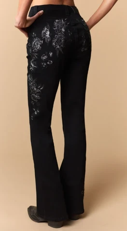 SALE Western Blue® Ladies' Black Floral Embroidered Boot Cut Jeans