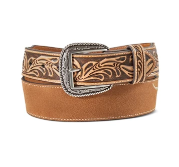 Ariat® Men's Tan/Brown Tooled/Roughout/Longhorn Embroidered Belt