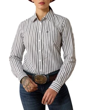 Ariat® Ladies' L/S Black/White Striped Kirby Button Shirt