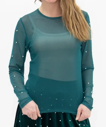 Grace + Emma® Ladies' L/S Mesh Top with Pearl Details