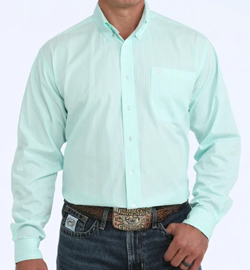 Cinch® Men's L/S Turquoise/White Stripe Button Shirt
