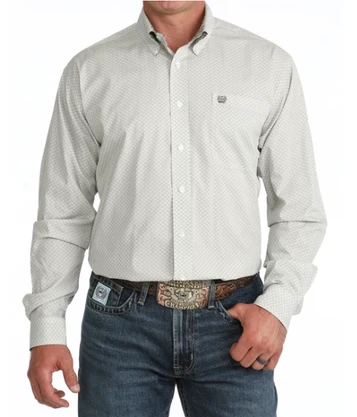 Cinch® Men's L/S Olive/White Diamond Print Button Shirt