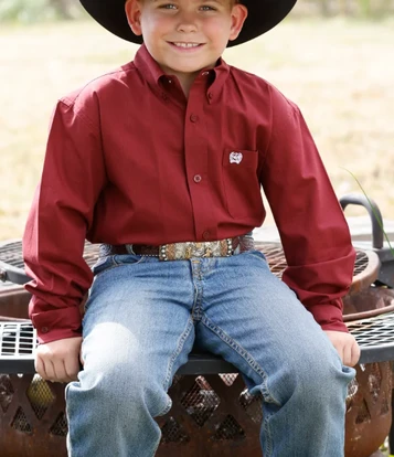 Cinch® Boys' L/S Solid Burgundy Button Shirt