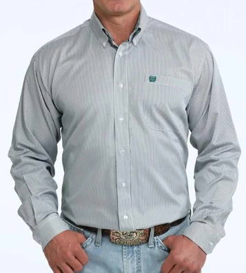Cinch® Men's L/S Teal/Black Striped Tencel™ Button Shirt
