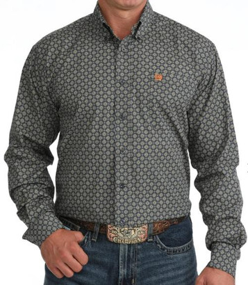 Cinch® Men's L/S Navy/Olive Geo Print Button Shirt