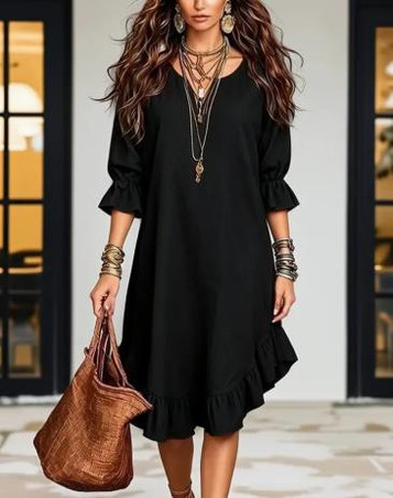 Ninexis® Ladies' Mid Length V-Neck Ruffle Hem Dress