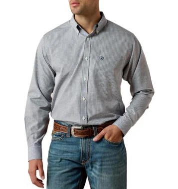 Ariat® Men's L/S Blue/Brown Micro Plaid WF Classic Fit Button Shirt