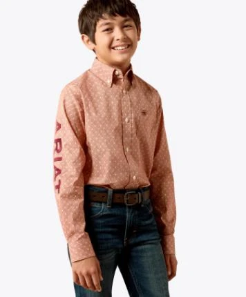 Ariat® Boys' L/S Ketchup Geo/Fudge Team Dixon Classic Fit Button Shirt