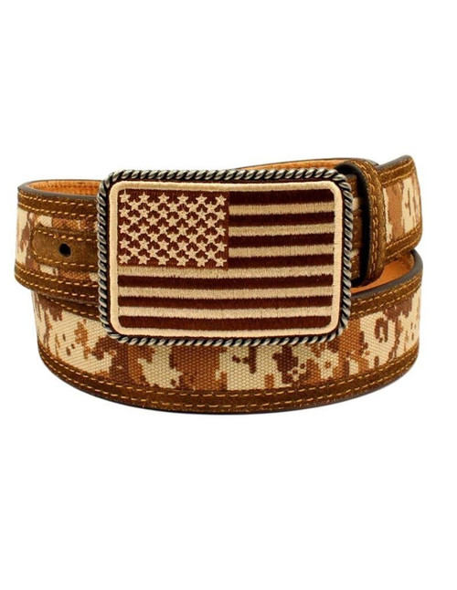 Ariat® Men's Aged Bark Digital Camo American Flag Buckle Belt