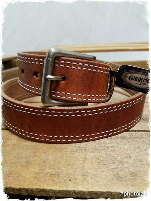 Gingerich® Men's Double Stitched Brown Leather Belt