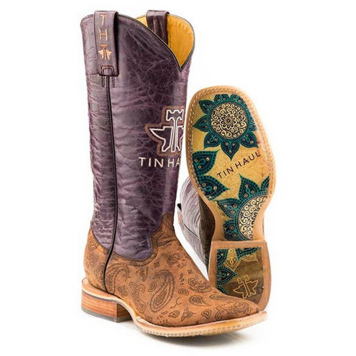 SALE Tin Haul® Ladies' Paisley Rain Purple Square Toe Cowboy Boots