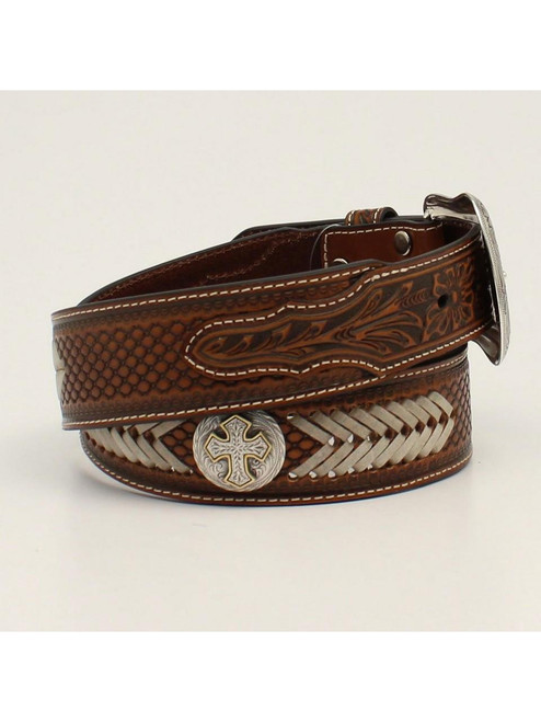 Nocona® Men's Tan Diamond Stamped Cross Concho Leather Belt