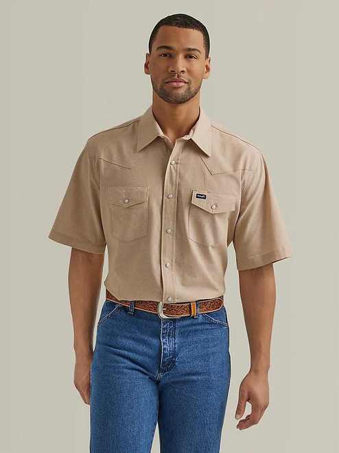 Wrangler Cowboy Cut® Men's S/S Khaki Western Snap Workshirt