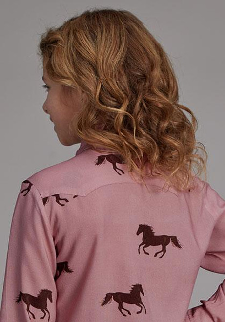 SALE Roper® Girls' L/S Pink with Running Horse Print Snap Shirt