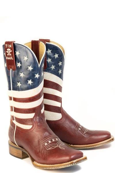 Tin Haul® Ladies' Red/American Flag Freedom Square Toe Boots