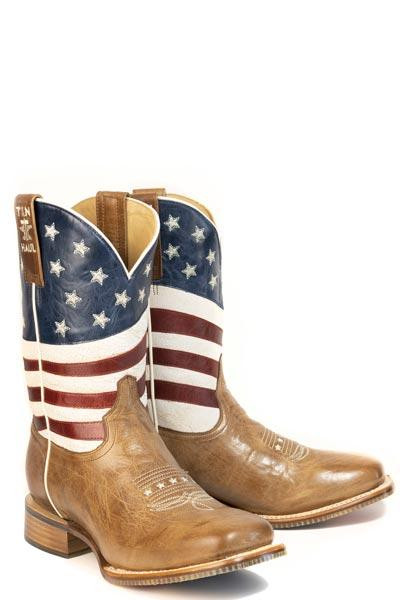 Tin Haul® Men's Brown/American Flag Freedom Square Toe Boots