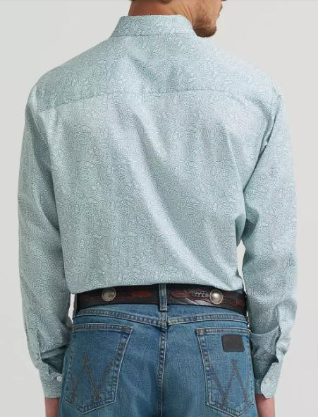 Wrangler Men's L/S Moss Green/White Paisley Print Button Shirt Wrangler Men's L/S Moss Green/White Paisley Print Button Shirt