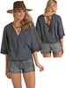Rock & Roll Cowgirl® Ladies' Indigo Eyelet Embroidered Surplice Blouse Rock & Roll Cowgirl® Ladies' Indigo Eyelet Embroidered Surplice Blouse