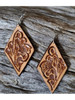 Austin Accents® Ladies' Hand Carved Diamond Shaped Floral Design Leather Earrings