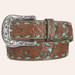 Nocona® Ladies' Tan Floral Embossed Leather Belt with Turquoise Inlay