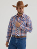 SALE Wrangler® Men's L/S Orange/Blue Plaid Logo Snap Shirt