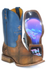 SALE Tin Haul® Men's Criss Cross Tan/Blue Upper Geo Rider Sole Square Toe Boots