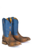SALE Tin Haul® Men's Criss Cross Tan/Blue Upper Geo Rider Sole Square Toe Boots
