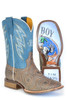 SALE Tin Haul® Men's Brown/Blue Quantum Zig-Zag Stitched Square Toe Boots