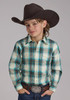 SALE Roper® Boys' L/S Taos Turquoise Plaid Snap Shirt