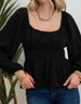 SALE blu pepper® Ladies' L/S Scoop Neck Back Tie Waist Blouse